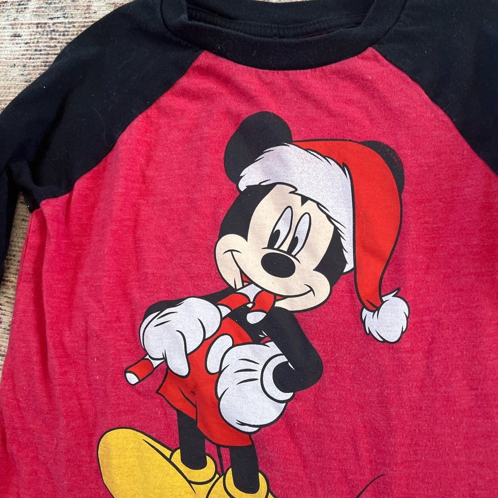 Disney Mickey Mouse Festive Red and Black Long Sleeve Tee - Picture 2 of 3